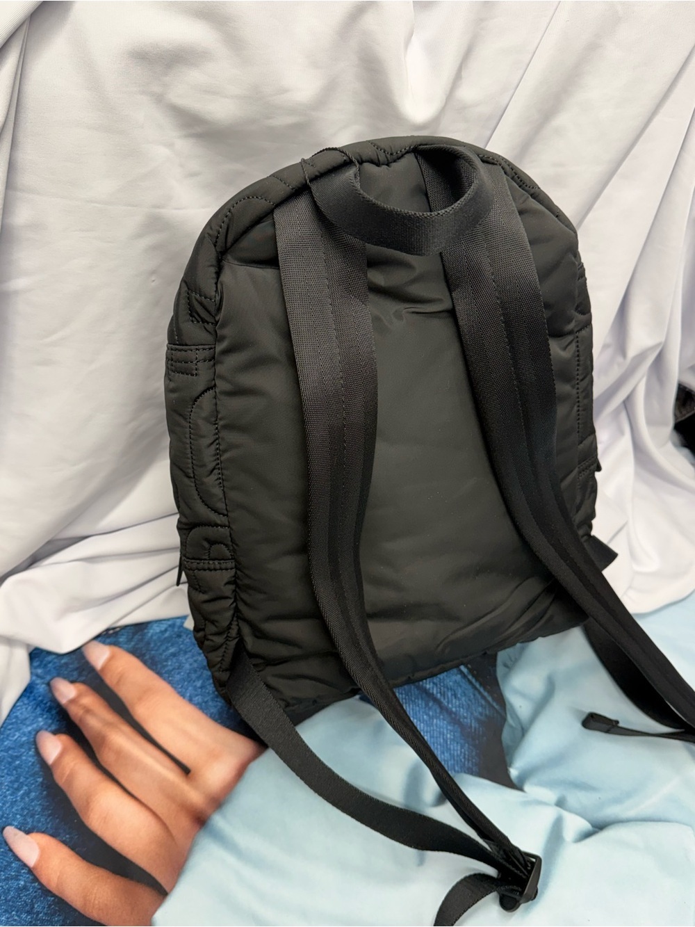 (new+tag) Marc Jacobs Black Quilted Logo Nylon Backpack size 15x11 inch - Picture 9 of 9